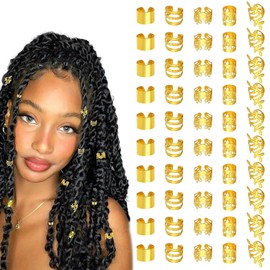 EUZUXU Pack of 50 Gold Hair Accessories for Braids, Dreadlocks Jewellery, Adjustable Metal Cuffs, for Dreadlocks for Men, Women, Girls and Boys, Braids Gold