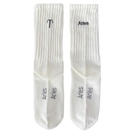 Constellation Socks Crew White Cotton Mid Calf Scrunch Slouch Boot Cozy Vintage Retro Cute Casual Fashion Funny Socks (US, Numeric, 5.5, 9.5, Regular, Regular, [ARIES]Constellation Series)