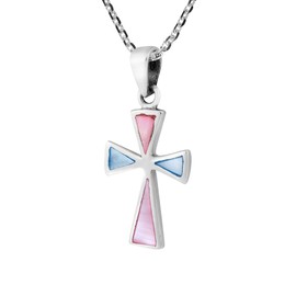 AeraVida Iridescent Cross of Faith Pink and Blue Mother of Pearl .925 Sterling Silver Necklace | Pearl Cross Necklace for Women | Christian Accessories