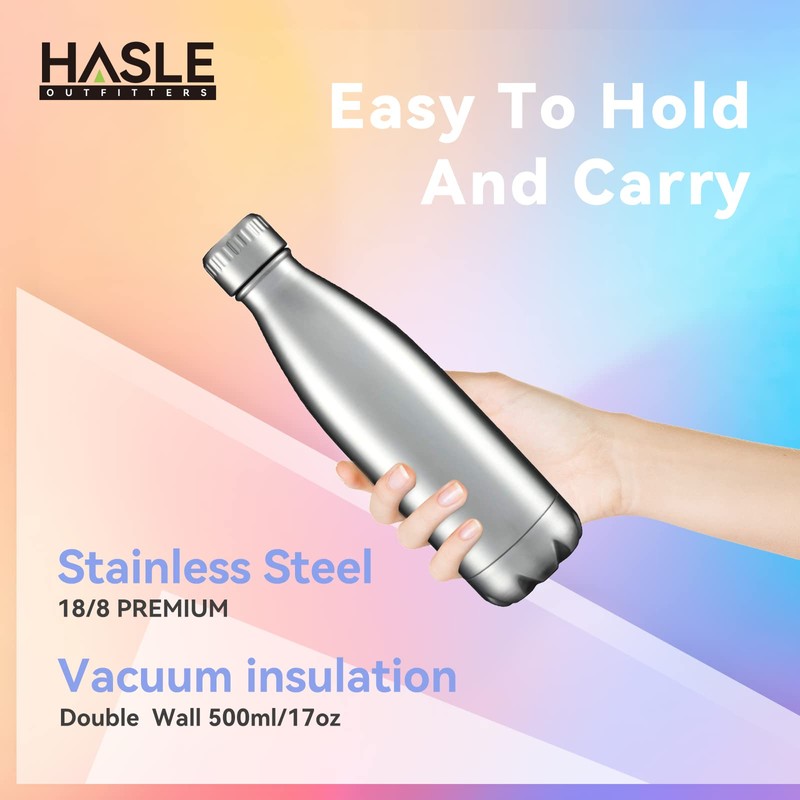 HASLE OUTFITTERS 17oz Stainless Steel Water Bottles, Vacuum Insulated Water
