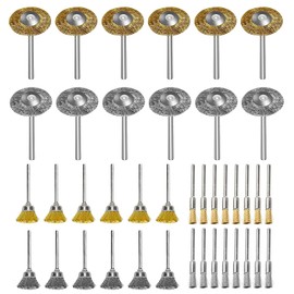Small Wire Brush Set, 40 Pieces Brass Brush and Steel Brush, 3 mm Shaft Wire Brush for Grinding, Polishing, Cleaning for Dremel Rotary Tool