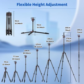 XXZU 74inch Camera Tripod, Foldable Tripod/Monopod, 360° Panoramic Ball Head, Load Capacity 10KG/22.05LB, Cell Phone Clip for Smartphone, Lightweight Travel
