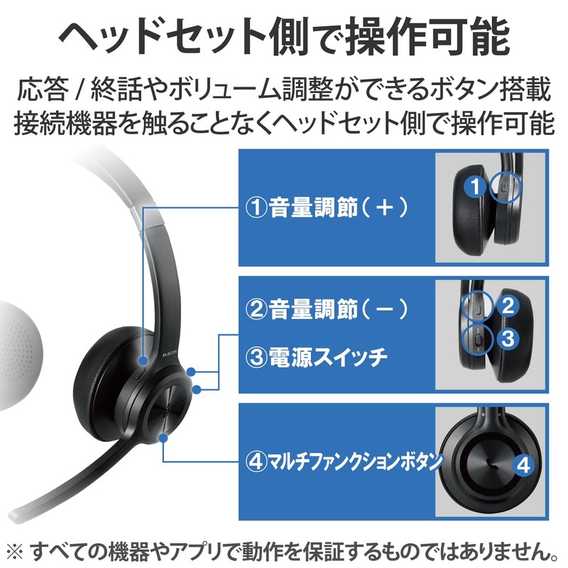 ELECOM Wireless Headset 【 Bluetooth/Wired 】 with Noise Reduction and