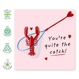 Romantic Lobster Card - You're Quite the Catch - Fun and Quirky Valentine’s Day or Anniversary Card for Partner, Spouse, Boyfriend, or Girlfrien- Comes with Fun Stickers