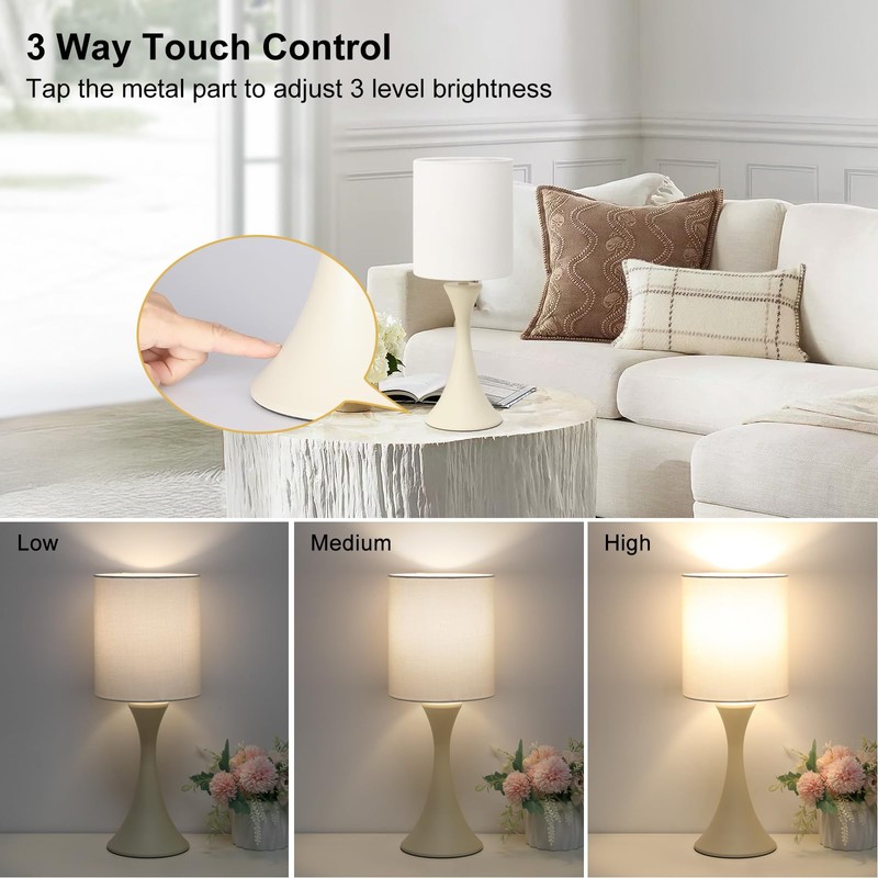Dimmable Bedside Lamp, 3 Way Touch Control Table Lamp, Modern