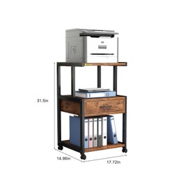 3-Tier Printer Cart on Wheels Multiple Print Stands with Drawer Home Printer Stand for Home Office Study Kitchen,Brown