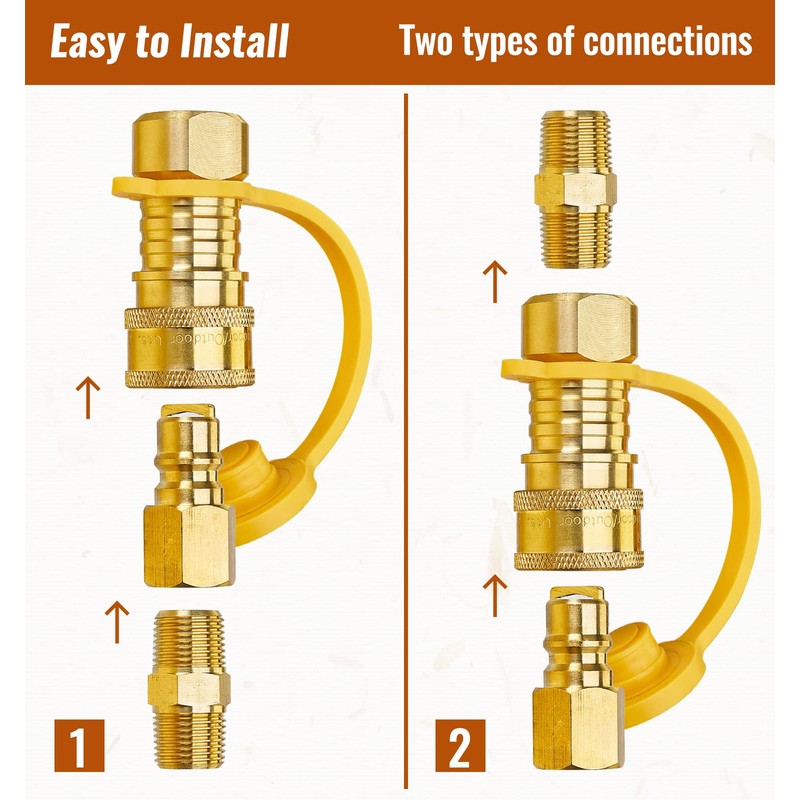 CALPOSE 3/8 Inch Natural Gas Quick Connect Fittings, 100% Solid