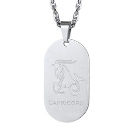 Constellation Dog Tag Pendant Capricorn Necklace Men Women Zodiac Sign Horoscope Jewelry Hip Hop