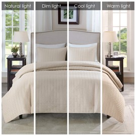 Comfort Spaces Kienna Quilt Set-Luxury Double Sided Stitching Design All Season, Lightweight, Coverlet Bedspread Bedding, Matching Shams, Twin/Twin XL(66"x90"), Ivory