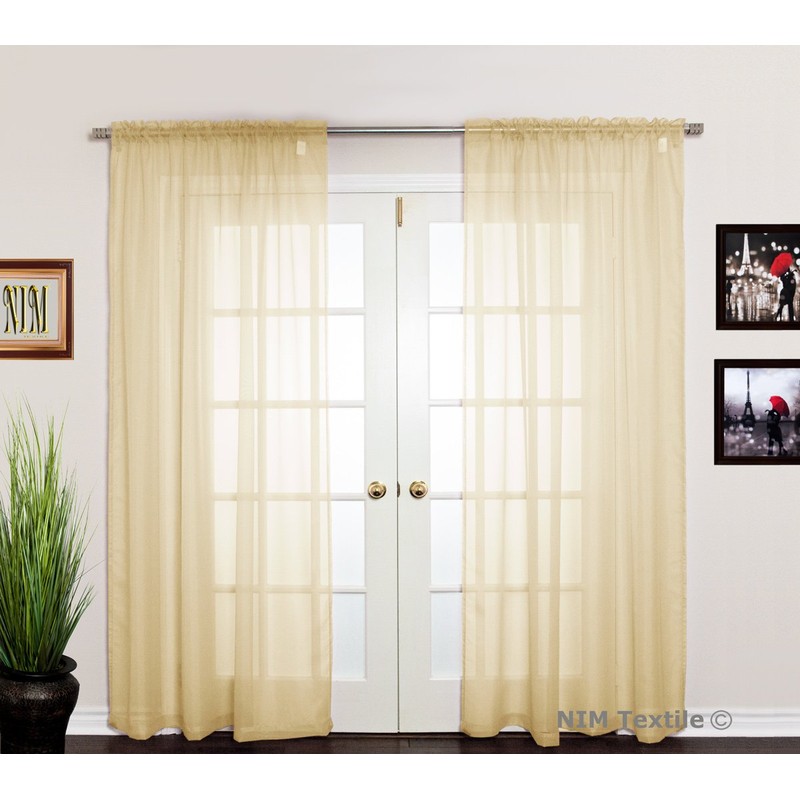 NIM Textile Elegant Sheer Voile Curtains Panels, Rod Pocket Top,