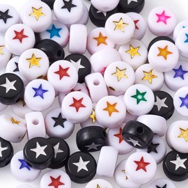 500 piezas de cuentas planas redondas de acrílico con patrón de estrella de 7x4mm, cuentas espaciadoras, cuentas sueltas para pulseras, collares, joyería de bricolaje