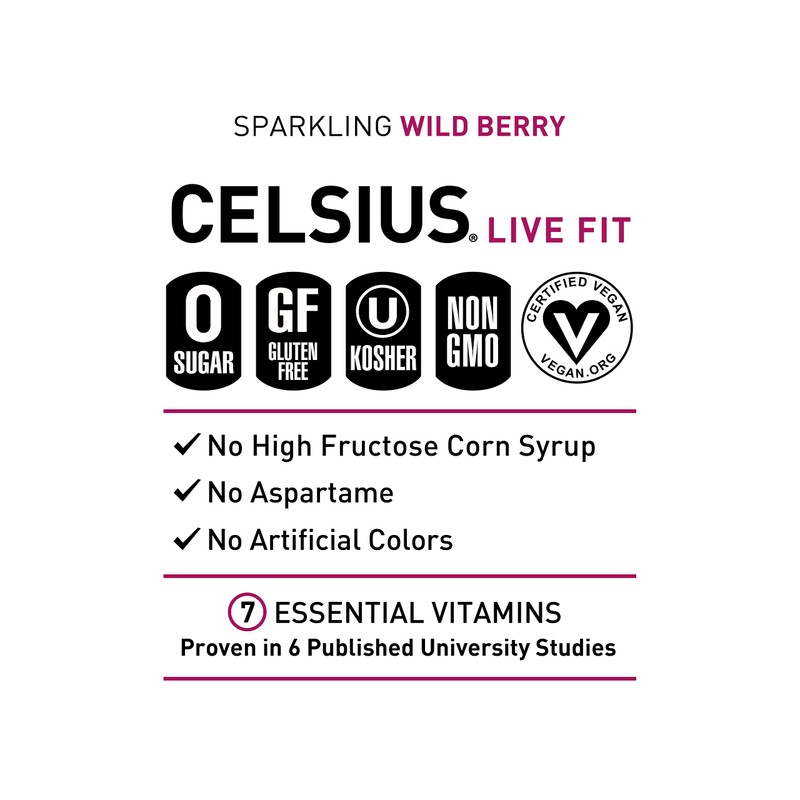 CELSIUS Sparkling Wild Berry, Functional Essential Energy Drink, 12 Fl