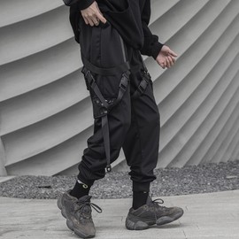 XYXIONGMAO Men's Tactical Cargo Pants Unisex Black Streetwear Harem Hip Hop Goth Track Functional Streamer Trousers