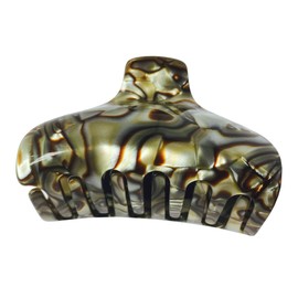 French Amie Tubular Wide Onyx Silver Grey Handmade Celluloid Jaw Hair Claw Clip Clamp Clutcher