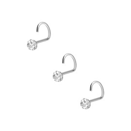 PIERCINGLINE Set of 3 925 Sterling Silver Nose Piercing | Crystal | Piercing Nose Stud, Silver, Crystal