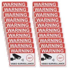 Be In Your Mind Pack of 20 Video Surveillance Warning Stickers, 7.4 x 5.2 cm, Video Surveillance Sign Stickers for Glass Doors, Shutters, English Version