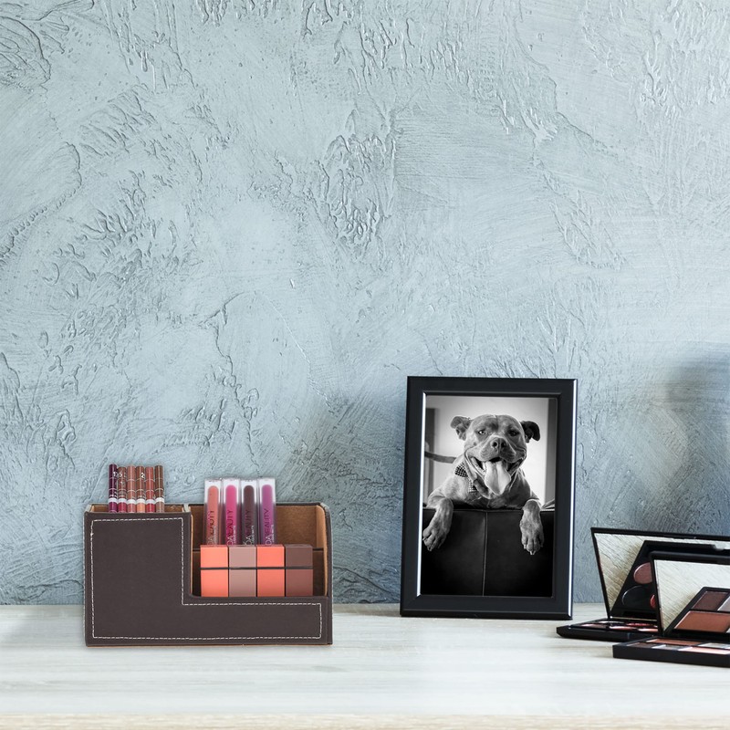 Relaxdays Desk Organiser, Pen Holder with 3 Compartments, Faux Leather,