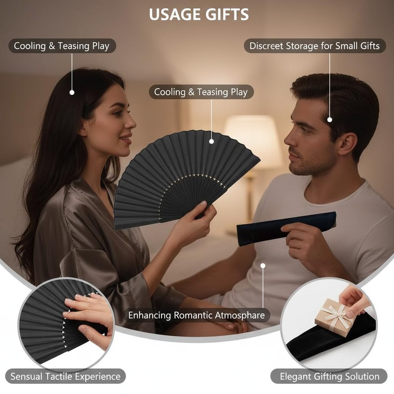 CBMZHF Black Silk Fabric Hand Fans, Chinese Fan, Folding Hand