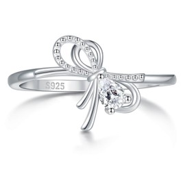 Bow Rings for Women Sterling Silver Stackable Ribbon Bow Knot Ring Dainty Cubic Zirconia Jewelry Gifts (8)