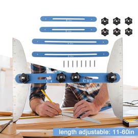 EWANYO Stair Tread Template Tool, Metal Stair Tread Gauge Shelf Layout Tool Stair Jig Measuring Stair Tool Shelf Scribe Tool for Stairs, Risers and Partition, 11.4In to 60.7In, 360°Angle Adjustable