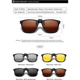 YAMEIZE Polarised Clip-on Sunglasses - For Men and Women, UV400 Protection, Flip Up Sunglasses, Outdoor Driving, Grey + tea
