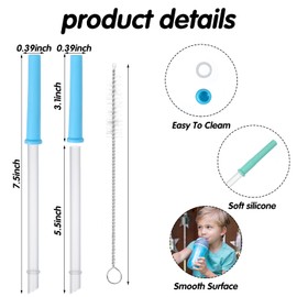 Guduling 6pcs Reduce Tumbler Straw Replacement, Spill-Proof Replacement Straw for 12oz, Clear Straws Reusable, Detachable Silicone Head with 2 Cleaning Brushes