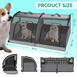 Double Cat Car Travel Carrier, Twin Compartment Show House Cat Cage/Condo，Portable Pet Crate for 2 Cats Travel Double Dog Crate Set for Long Distance Travel