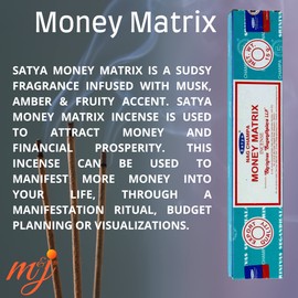 Original Satya Nag Champa Money Matrix Incense Sticks | with M&J incense sticks holder | x4 pack | for Aromatherapy, Spa, Yoga, Weddings, Meditation, Healing, Positivity and Relaxation