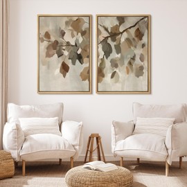 MUDECOR Framed Canvas Print Wall Art Set Abstract Leaf Branch Minimalist Nature-Inspired Beige and Brown Calm/Zen for Living Room, Bedroom, Office - 24"x36"x2 Natural