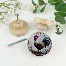 JamJam Set of 8 1.8" Wooden Farmhouse Cabinet Knobs Rustic Vintage Rooster Sunflower Chicken Kitchen Dresser Drawer Knobs Pull Handles
