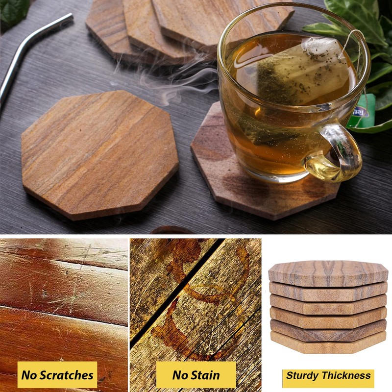 Marbco Sandstone Water Absorbent Hand Crafted Octagon Coasters for Drinks-