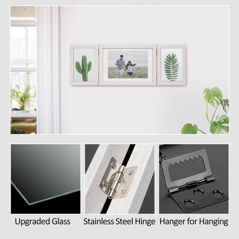 Afuly フォトフレーム はがき 2L判 3面 写真立て おしゃれ 壁掛け シンプル 白