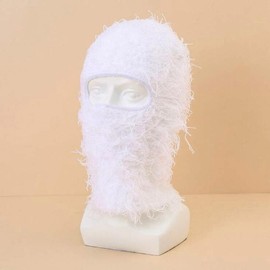 Distressed Balaclava Ski Mask - Full Face Design, Knitted Material, Winter Windproof, Unisex, Breathable, One Size - Color: White