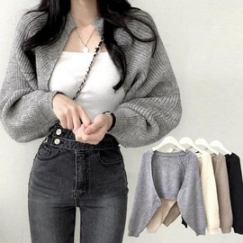 Wool Knit Bolero Crop Feminine Cardigan Gray/Free