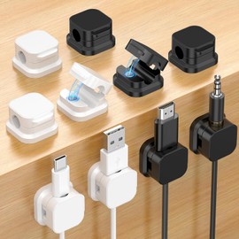 10 Pcs Organizador de Cables Magnéticos, Soporte de Clips de Cable Magnético para Escritorio, Gestión de Cables Sin Enredos, Compatible con Mesitas de Noche/Oficina/Cocina (Blanco+Negro)
