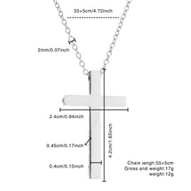 Leogony Silver Cross Necklace Pendant, Stainless Steel Cross Chain for Men Women