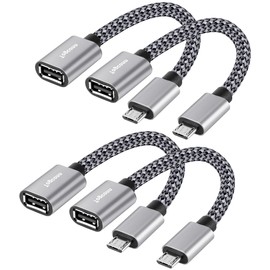 Togconn USB to Micro USB Adapter 4 Pack, Unidirectional Micro USB Male to USB Female 2.0 OTG On-The-Go Cable Converter, Nylon Braided for S7 LG, Flash Drive, Mouse, Keyboard, Game Controller-0.6 Feet
