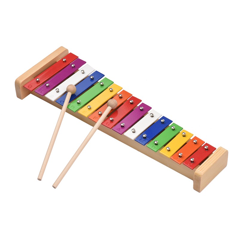 15 Note Glockenspiel Xylophone Wooden Base Colorful Aluminum Bars with