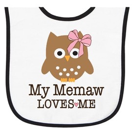 inktastic Memaw Loves Me Grandchild Girl Owl Baby Terry Cloth Bib White and Black 469cc