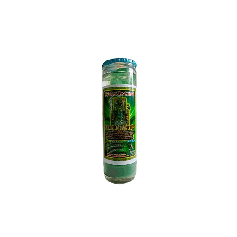 Luz María-Vs-100 Vela de gel, santa muerte "Prosperidad" (Preparada, ritualizada)