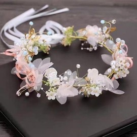AHONEY Pink Flower Headband for Women Girls Butterfly Headband Wedding Fairy Accessories Headpiece