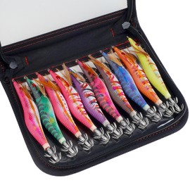 Luminous Squid Jig Sea Fishing Lures, 10pcs Hard Bait Squid Shrimp Jig Saltwater Fishing Lures for Octopus Cuttlefish with Storage Bag(Size 3.5#)