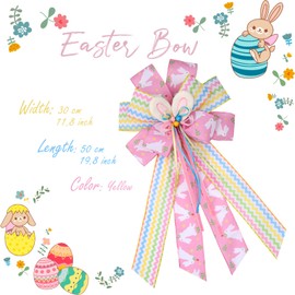 Easter Wreath Bows, Large Easter Rabbits Burlap Bows Holiday Bow Rabbits Bunny Bows for Wall Indoor Outdoor Decor (Pink)