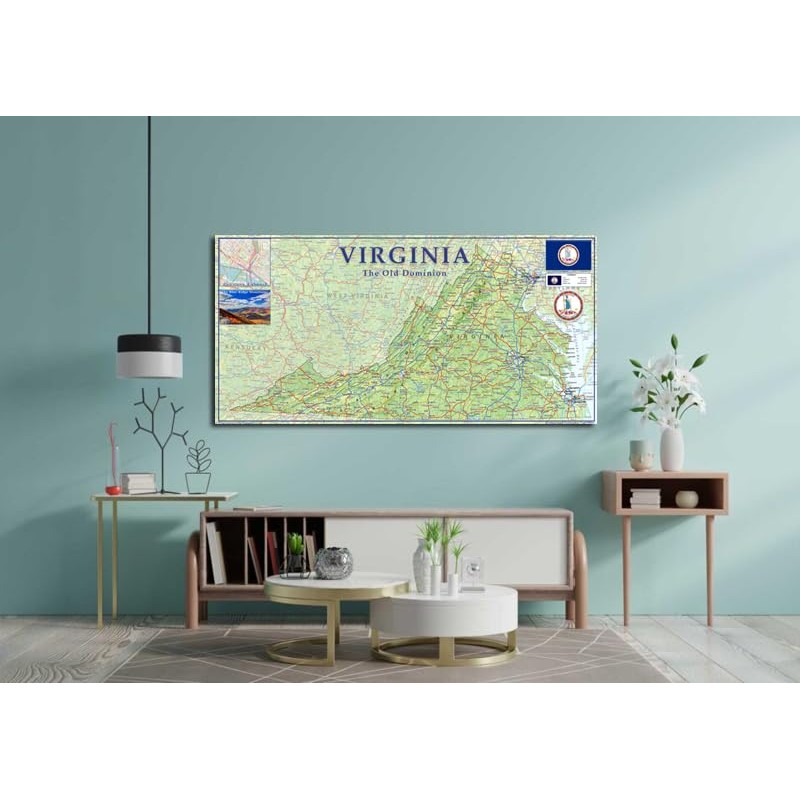 Physical Map of Virginia State - 11.3 x 23.3 Inches