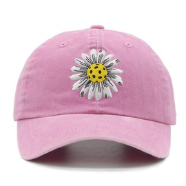 WALNOVA Pickleball Baseball Cap for Women, Gifts for Pickleball Lover, Adjustable Embroidered Daisy Hat, Pink