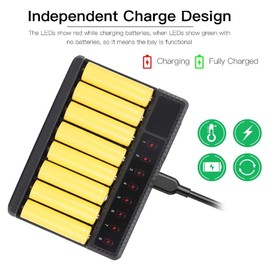 V BESTLIFE Cargador de batería, PC Negro Ocho Ranuras USB Cargador de batería de protección Inteligente portátil de Viaje para Carga Ni-MH Ni-CD AA AAA