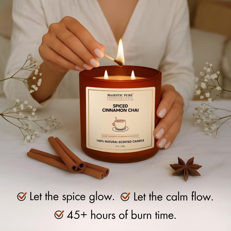 Majestic Pure Pumpkin Cinnamon Scented Candle with Upto 45+ Hrs