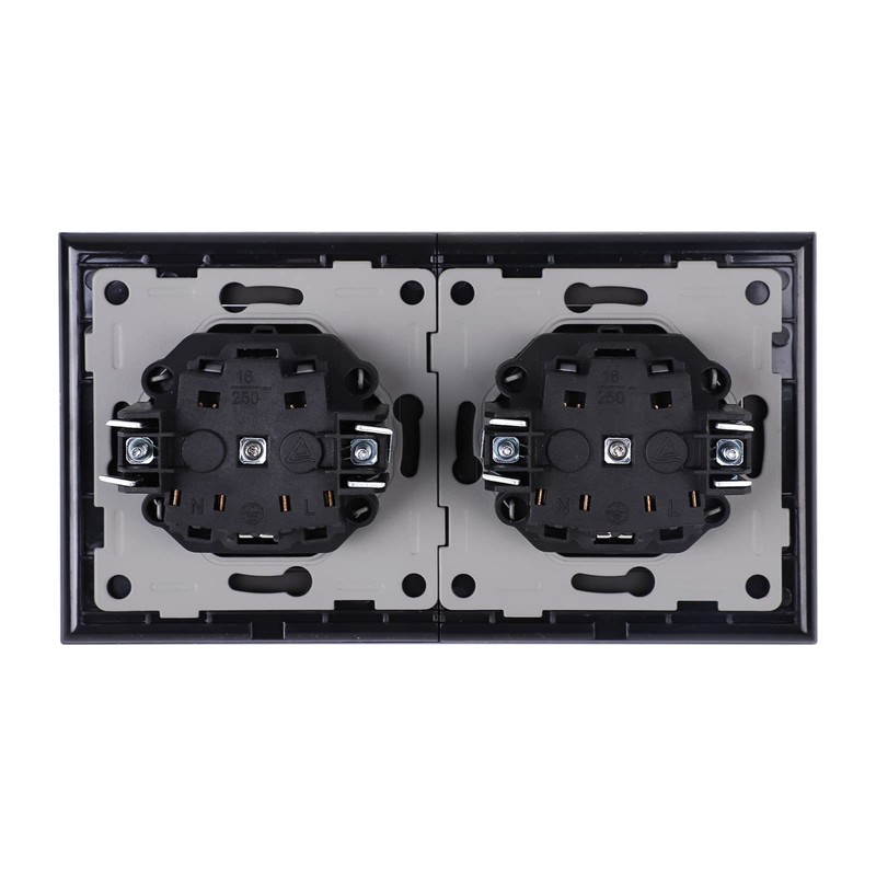JIMEIDA Double Socket Flush-Mounted 16 Amp with Black, Tempered Glass