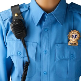 JAY-PEE Two-Way Radio Microphone Holder Epaulet Shoulder Leather Mic Clip Slot for First Responder Uniforms. Brass Snap