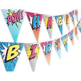 Superhero Pink Happy Birthday Banner Pennant